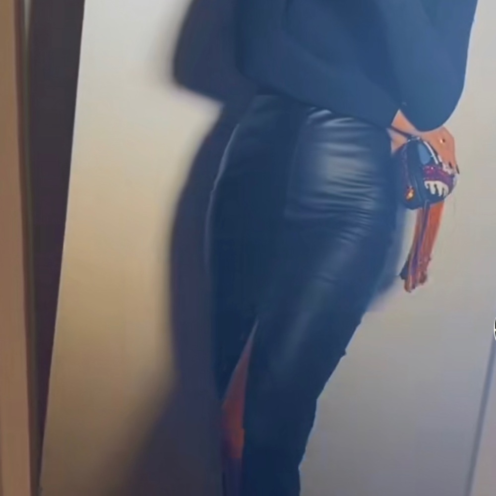 Mid length leather skirt